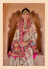 India Silk Cream And Magenta Printed Sarees Combine The Richness Of Pure Silk With Exquisite Luxury Prints
